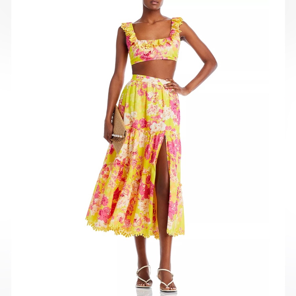 NWT Hemant and Nandita Embroidered Floral Print Crop Top and Midi Skirt Set - M - Picture 2 of 9